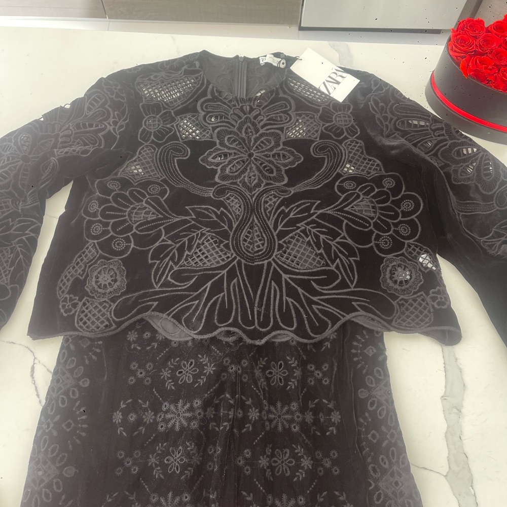 Zara Black Embroidered  2 piece Velvet Couture Set  Vibes — French Exclusive NWT